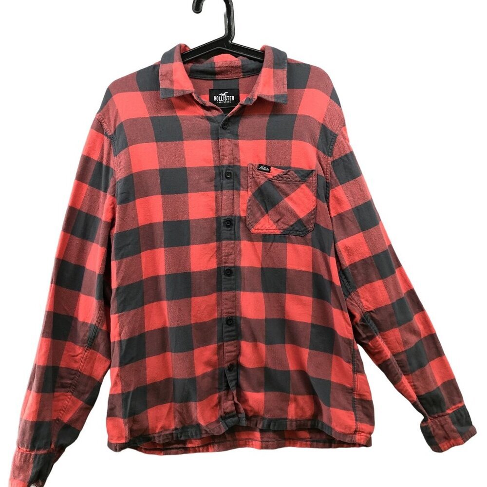 Hollister Flannel‎ Shirt Mens Large L Red Blue Plaid Lightweight Button Down
